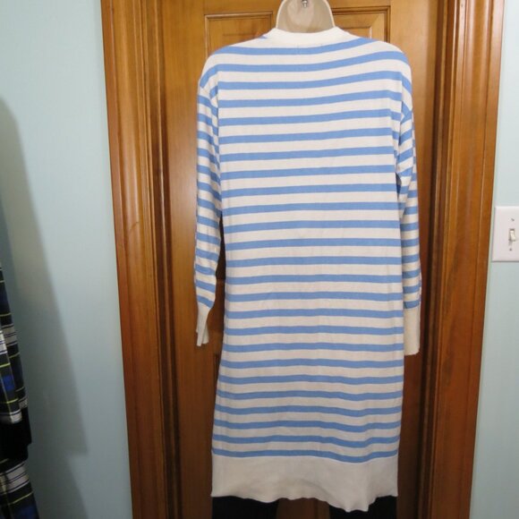 Orly Long Cardigan Sweater Blue/White Stripe Viscose Blend Size Small - Picture 4 of 8